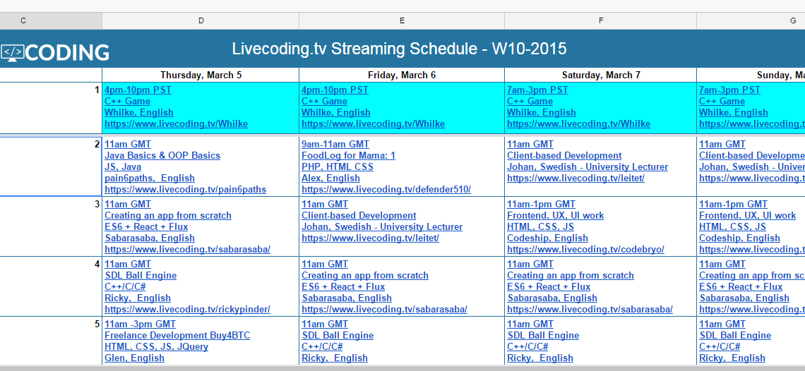 Introducing: The Livecoding.tv Streamer Schedule